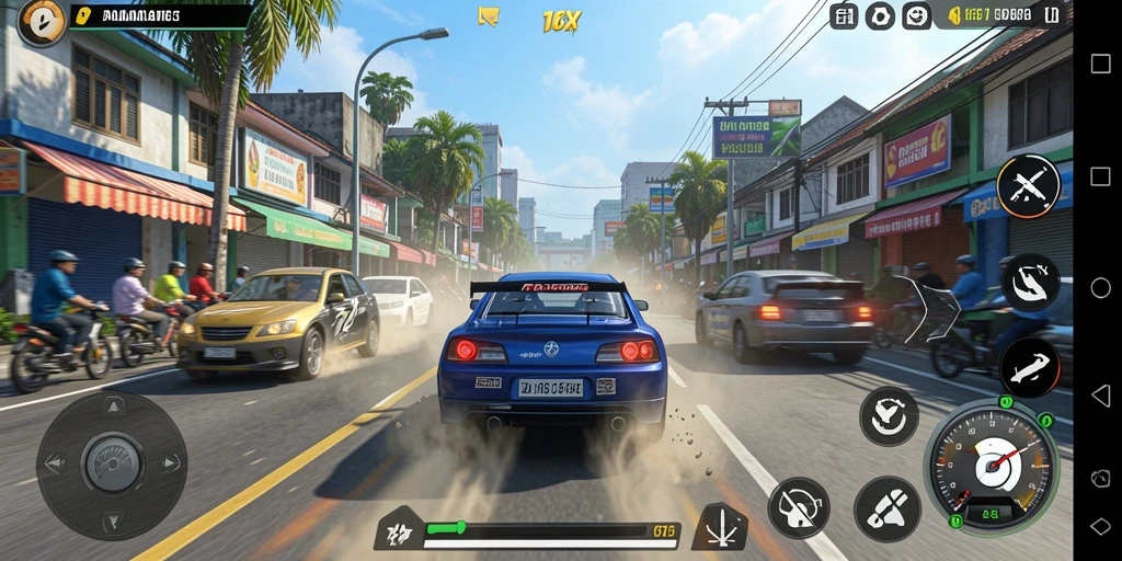 Gameplay Racing yang mendebarkan dan penuh aksi.
