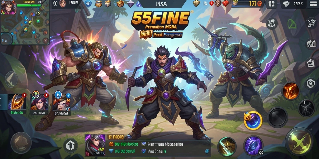 Tampilan gameplay seru di 55FIVE dengan aksi MOBA yang mendebarkan.