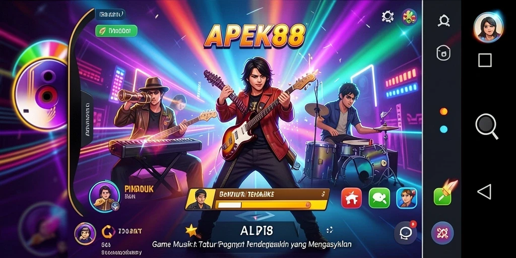 Screenshot APEK88 menampilkan gameplay interaktif dengan musik.