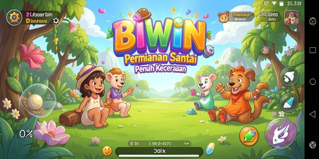 Screenshot utama BIWIN menunjukkan gameplay seru dan penuh keceriaan.