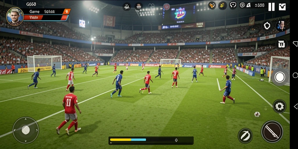 Tampilan gameplay G668 yang menegangkan dan penuh aksi sepak bola.