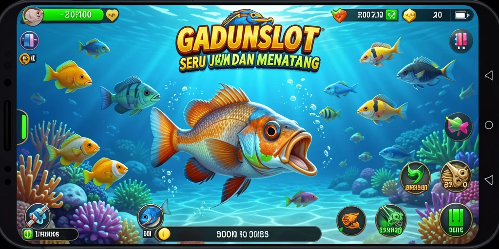Tampilan gameplay GADUNSLOT dengan aksi tangkap ikan yang mendebarkan.