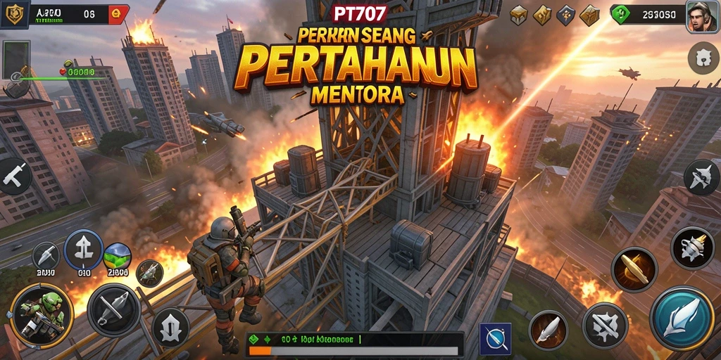 Screenshot gameplay PT707 menunjukkan menara yang siap menghadapi musuh.