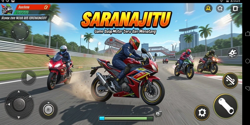 Gameplay SARANAJITU yang mendebarkan dengan berbagai trek balap motor.