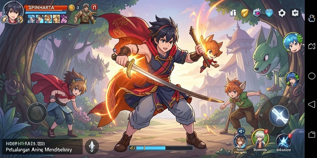 Tangkapan layar dari gameplay SPINHARTA menampilkan aksi karakter yang dinamis.