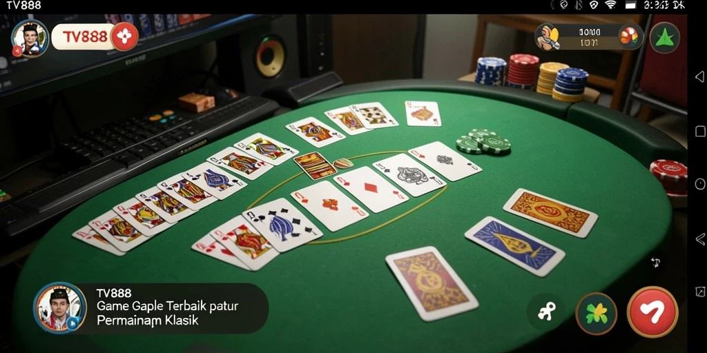 Screenshot gameplay TV888 yang menggambarkan serunya bermain Gaple.